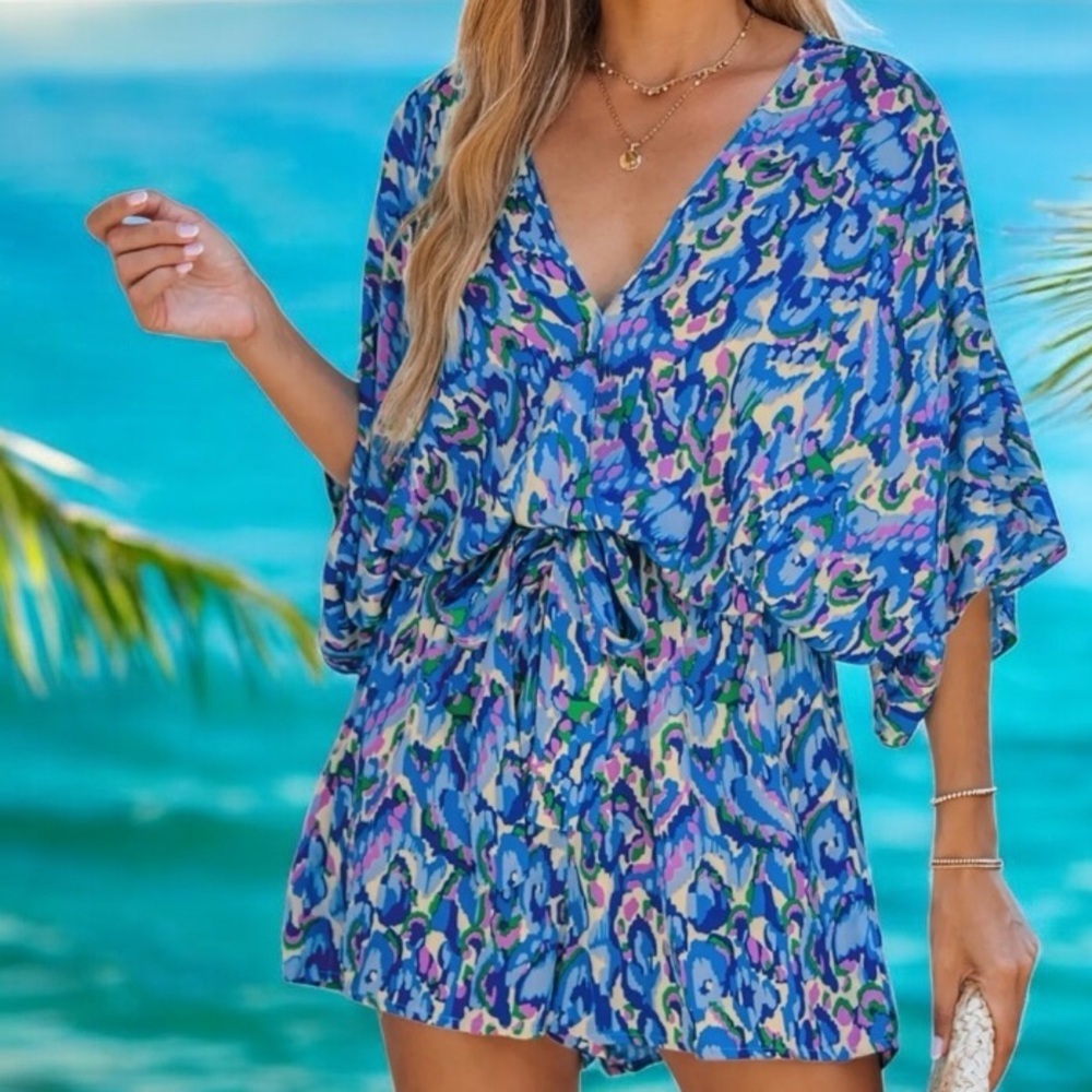 Cupshe Blue Multi V-Neck Short Romper